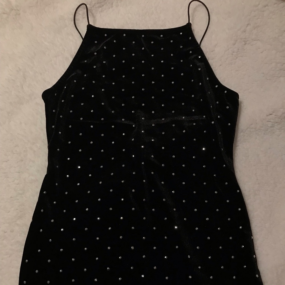 Velvet Rhinestone Black Bodycon High Neck Dress